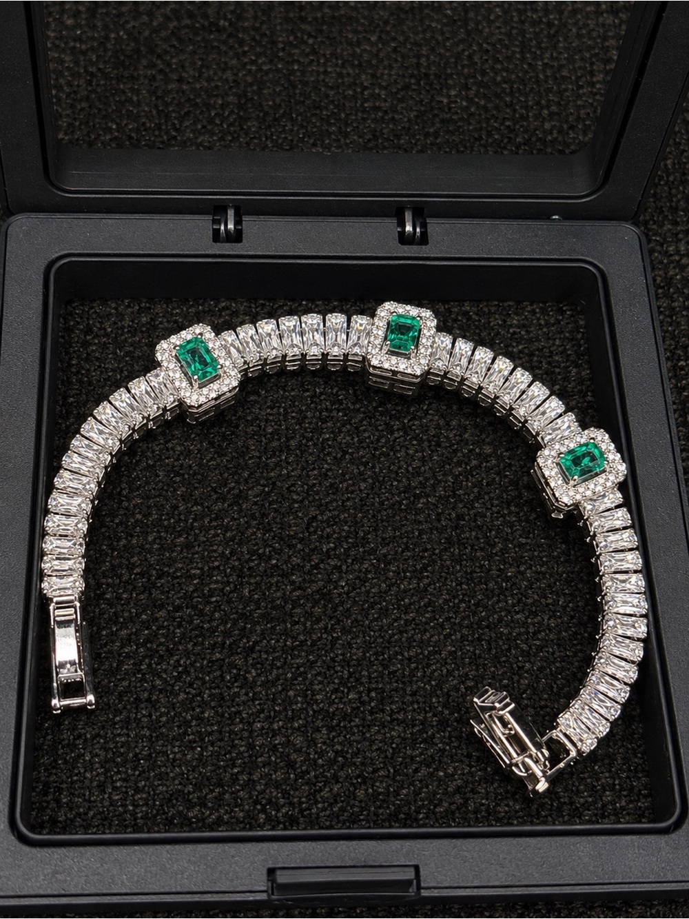 Emerald Accent Silver Tennis Bracelet